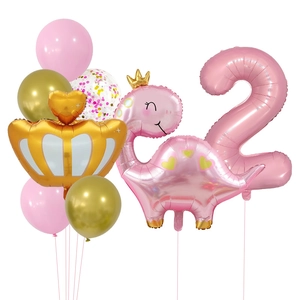 Kit ballons dinosaure rose avec chiffre 2 pour décoration deuxième anniversaire fille