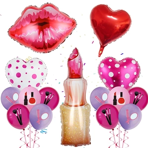 Ballons De Fête Thème Maquillage Latex Aluminium Rouge À Lèvres Cœur Rose Rouge Décoration Anniversaire Saint Valentin