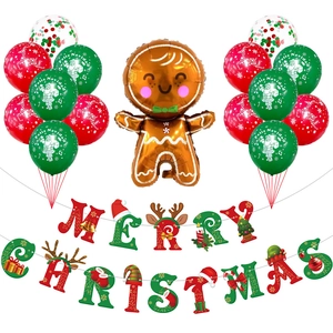 Christmas party decoration set with gingerbread man balloon and merry christmas banner