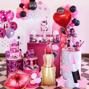 Kit ballons thème cosmétique avec rouge à lèvres et lèvres pour déco anniversaire fille