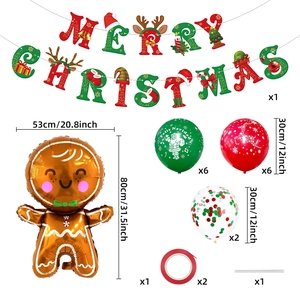Christmas balloon set with Gingerbread Man foil balloon and Merry Christmas banner kit