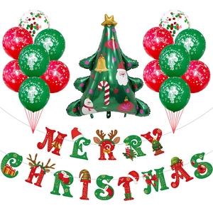 Christmas party decoration set with Merry Christmas banner and Santa balloons