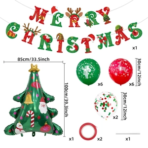 Christmas party decoration set with Merry Christmas banner and large tree balloon