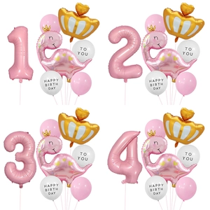 Palloncini In Lattice Di Alluminio Con Numero Di Corona Di Dinosauro Rosa Per Decorazione Di Feste Di Compleanno Per Bambini Ragazze