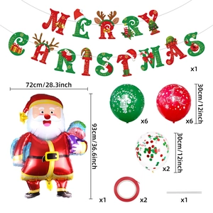 Christmas party set with Santa balloon, Merry Christmas banner, and printed latex balloons