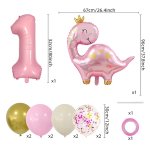 Pink cartoon dinosaur balloon set for baby girl birthday party with number one