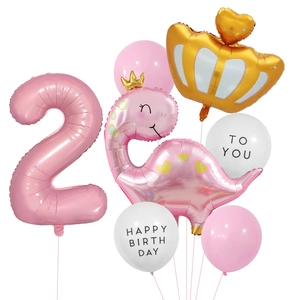 Set di palloncini dinosauro rosa e numero 2 per decorazioni secondo compleanno bambina