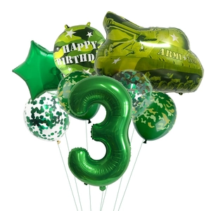 Détails du kit ballons d'anniversaire char de combat camouflage vert pour fête de 3 ans