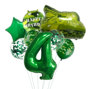 Kit de ballons char militaire avec chiffre 4 vert pour déco de 4ème anniversaire garçon