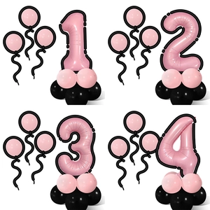 Pink and black number balloon column set for kids birthday party and photo props