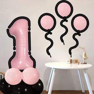 Detailed view of pink number one balloon column with modern comic style wall stickers