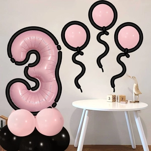 Pink number 3 balloon stand with black and pink latex balloons for girl's birthday