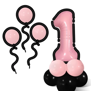 Detailed assembly of pink and black number 1 balloon column with comic style border