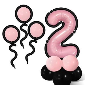 Pink number 2 balloon set with cartoon border for birthday party decoration