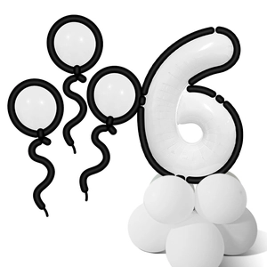 Détail d'un kit de ballon chiffre 6 blanc au style bande dessinée avec contours noirs