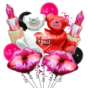 Valentijnsdag Ballon Kit Aluminiumfolie Knuffelbeer Lippenstift Lippen Latex Ballonnen Voor Huwelijksaanzoek Jubileum Feest Decoratie