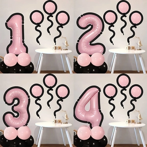 Pink Black Number Balloon Column Comic Style Aluminum Foil Latex Balloons For Kids Birthday Party Decoration Novelty
