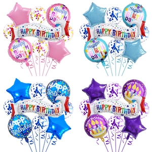 Happy Birthday Balloons Colorful Aluminum Foil Latex Confetti Balloons For Kids First Birthday Party Decoration Props