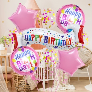 Colorful Happy Birthday balloon set with star and sequin details for party decor