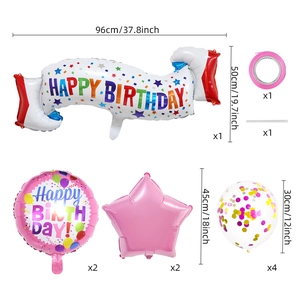 Detailed breakdown of colorful candy and star foil balloons for birthday party decor