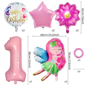 Kit ballons anniversaire fée avec étoile rose marguerite et grand ballon chiffre un