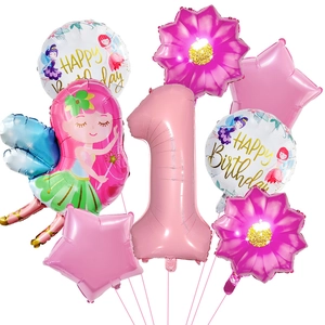Kit détaillé de ballons de fée avec chiffre 1 en aluminium et décors de marguerites