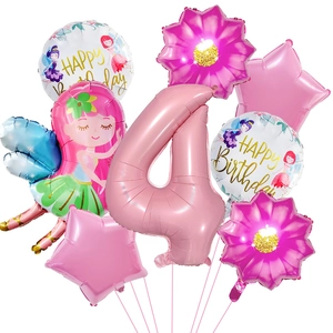 Set de 7 ballons fée fleur rose pour décoration et photos de fête de 4ème anniversaire