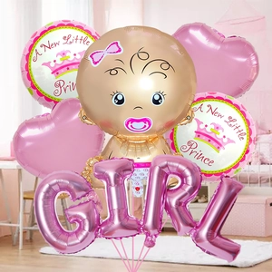 Kit de ballons Baby Girl en aluminium pour baby shower avec motifs couronne et cœurs