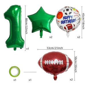 Super Bowl Football Luftballon Set mit grüner Zahl 1 und Sternen für Sportparty Dekoration