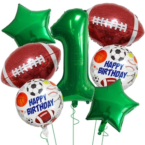 Football Themen 1. Geburtstag Ballon Set mit grüner Nummer 1 und Sportfolienballons