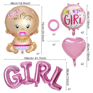 Ensemble détaillé de ballons de baby shower rose avec mesures de dimensions précises