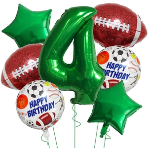 Super Bowl Football Ballon Set mit grüner Nummer 4 und Sportmotiven für Kinder