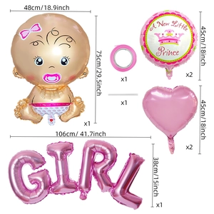 Kit de ballons Baby Shower comprenant des formes bébé fille et couronne avec tailles