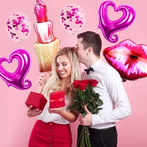 Folienballon-Set in Lippenstiftform für romantische Valentinstag-Partydekoration