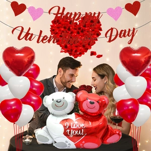 Σετ μπαλόνια Αγίου Βαλεντίνου με πανό Happy Valentine's Day και μπαλόνι αρκουδάκι