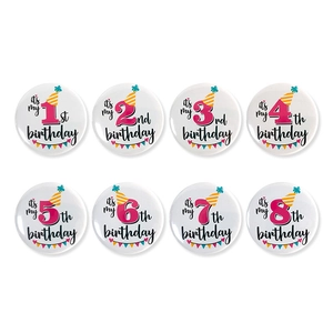 Cartoon Round Birthday Badge Tinplate Pin Number Anniversary Decoration Party Supplies For Kids Children Celebration Gifts