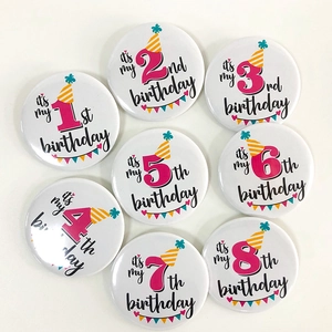 Set of 8 cute birthday badges with numbers 1-8 for kids party decorations