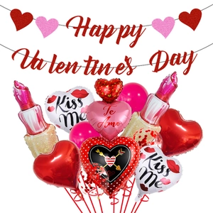 Valentine's Day Balloon Banner Decoration Aluminum Foil Lipstick Heart Shape Romantic Wedding Proposal Party Supplies