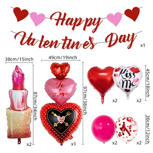 Valentine's Day balloon set with Happy Valentine's Day banner and lipstick foil balloons