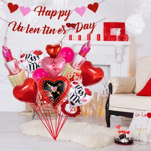 Valentine's Day decoration set with Happy Valentine's Day banner and heart balloons