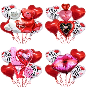 Detailed four-grid view of Valentine balloon sets featuring love bears and red lips
