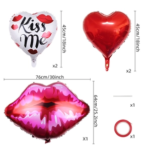 Valentine's Day balloon set featuring kiss me heart balloons and a large lip shape balloon