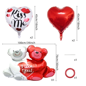 Valentine's Day balloon set with red heart balloons and large hug bear aluminum foil decor