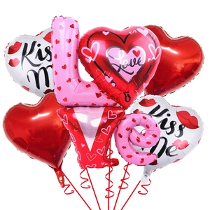 Valentine's Day LOVE foil balloons set with heart shapes and Kiss Me print for decoration