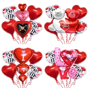 Valentine Day Aluminum Foil Balloon Set Heart Shape Hug Bear Love Lipstick Romantic Wedding Proposal Party Decorations