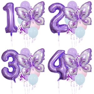 Lila Schmetterling Große Nummer Ballon Kollektion Aluminiumfolie Latex Ballons Für Kinder Geburtstag Party Dekoration