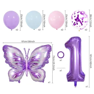 Detaillierte Größentabelle für violettes Schmetterlings Ballon Set mit 40 Zoll Nummer 1