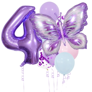 Lila Schmetterling und 40-Zoll Nummer 4 Folienballon Set für Geburtstag Party Dekoration