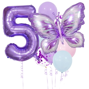 Lila Schmetterling Party-Set mit 40-Zoll Nummer 5 Ballon und Latexballons Dekor