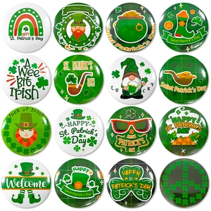 Badge Rond De La Saint Patrick Épinglette Trèfle Chanceux Farfadet Gnome Festival Irlandais Décoration De Fête Broche En Fer-Blanc